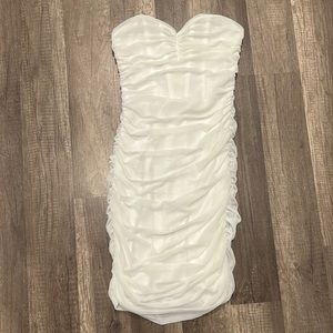 Tic Toc White Ruched Strapless Dress